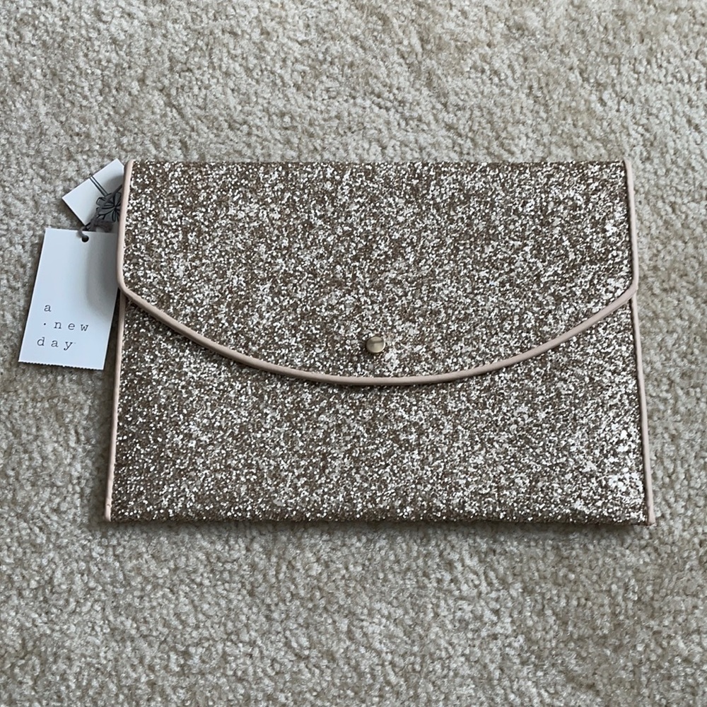 NWT- A New Day peach/pink glitter clutch